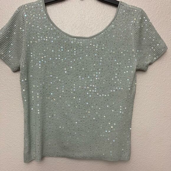 Talbots Silk Beaded Sweater Seafoam Green Size Small Petite - Picture 2 of 4